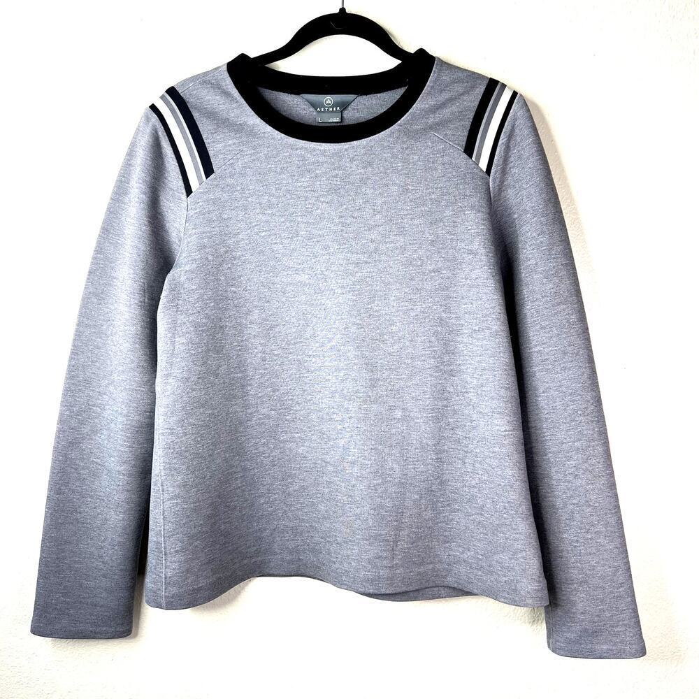 Aether Fuse Pullover Gray Long Sleeve Sweatshirt Top Shoulder Stripe LARGE